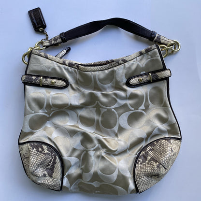 Coach Vintage Shoulder Bag Jacquard Logo C Snake Accent Blue Lining