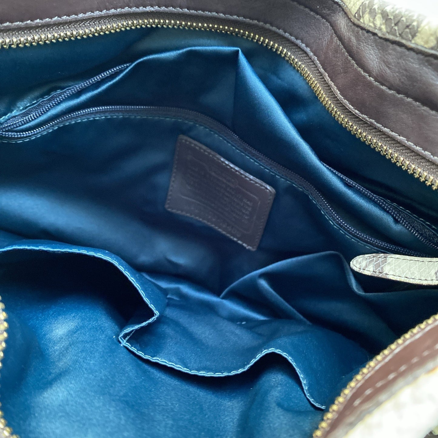 Coach Vintage Shoulder Bag Jacquard Logo C Snake Accent Blue Lining