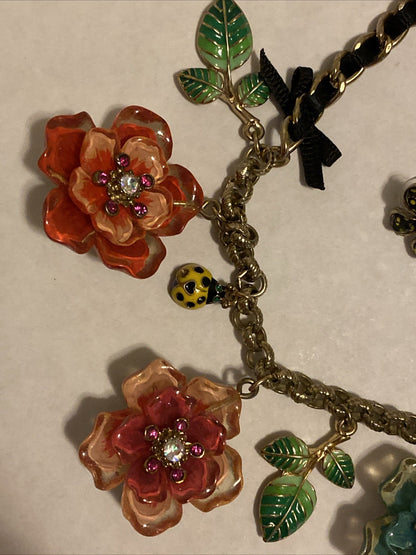 Betsey Johnson Y2K Vintage Jewelry Set – Floral Charm Necklace, Earrings, Ring