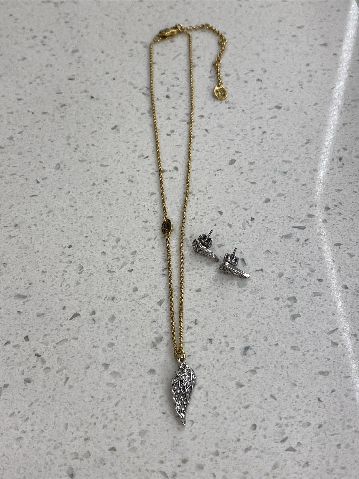 Rare Vtg Juicy Couture Angel Wings Rhinestone Necklace Set Earrings Silver Gold