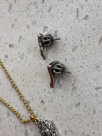 Rare Vtg Juicy Couture Angel Wings Rhinestone Necklace Set Earrings Silver Gold
