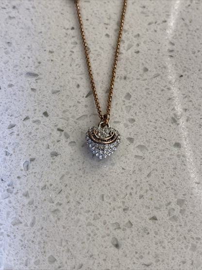 Vintage Juicy Couture Pave Heart Rhinestone Necklace Set Earrings Rose Gold
