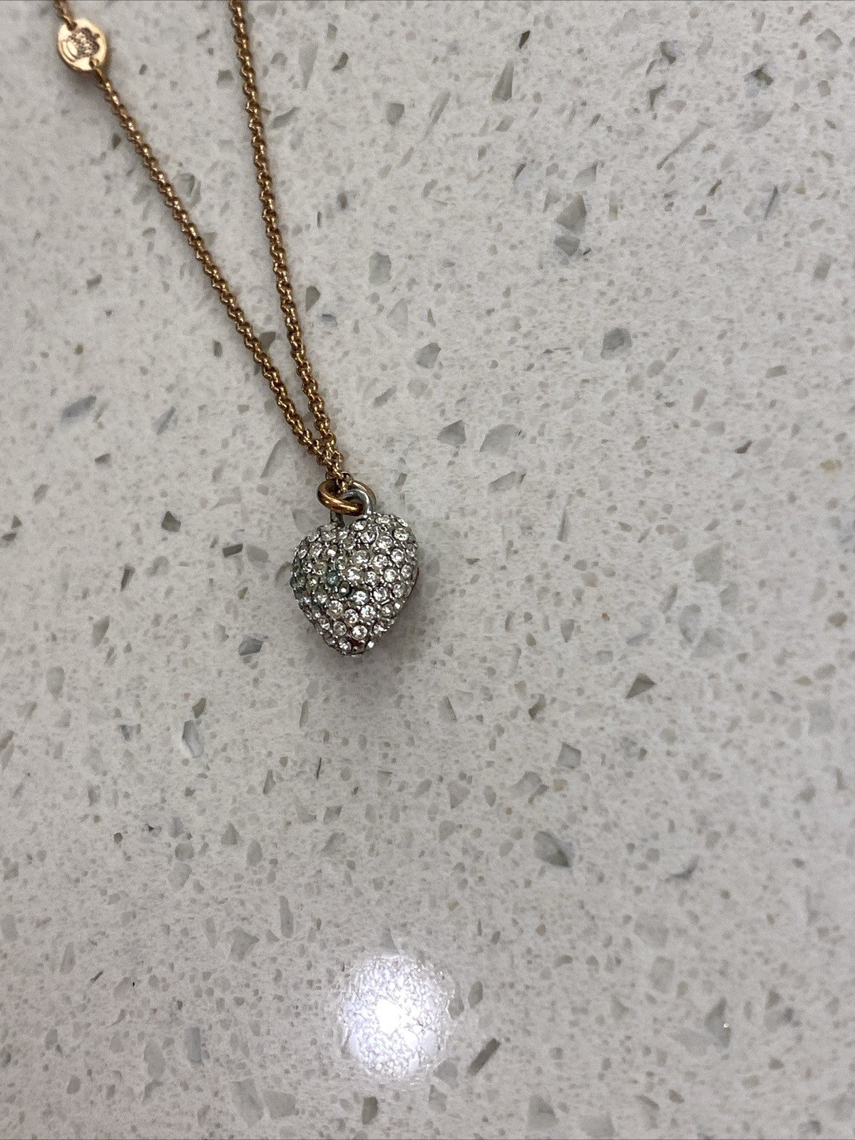 Vintage Juicy Couture Pave Heart Rhinestone Necklace Set Earrings Rose Gold
