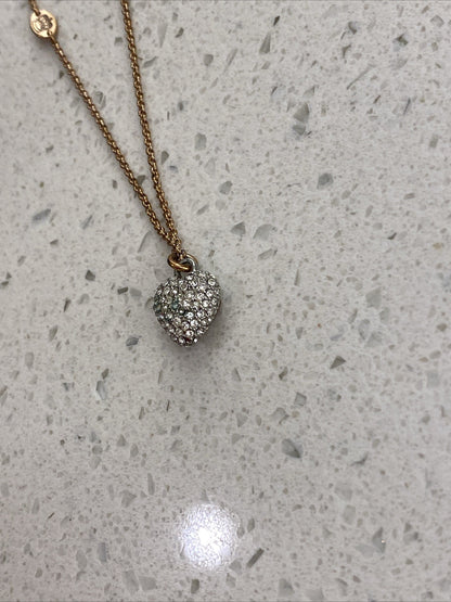 Vintage Juicy Couture Pave Heart Rhinestone Necklace Set Earrings Rose Gold
