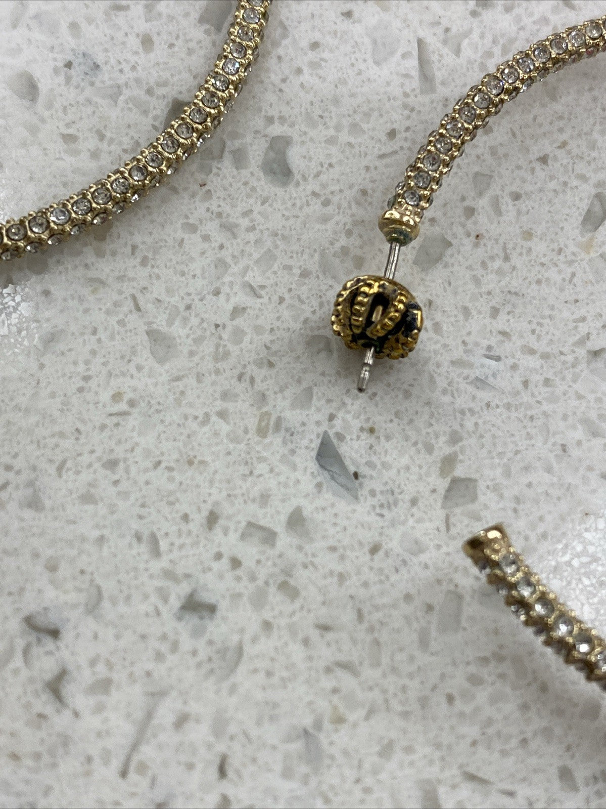 Vintage Juicy Couture Pave Heart Rhinestone Necklace Set Earrings Hoops Gold