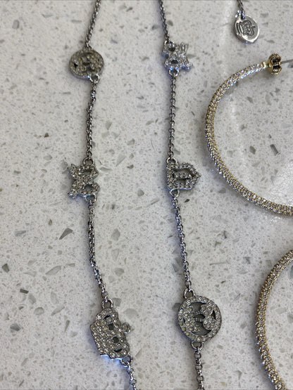 Vintage Juicy Couture Pave Heart Rhinestone Necklace Set Earrings Hoops Gold