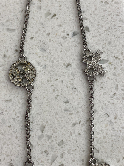 Vintage Juicy Couture Pave Heart Rhinestone Necklace Set Earrings Hoops Gold