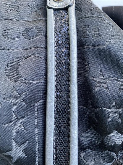 Vintage Coach Handbag Bag Black Gunmetal Satiny Print Glitter & Coin Purse Heart