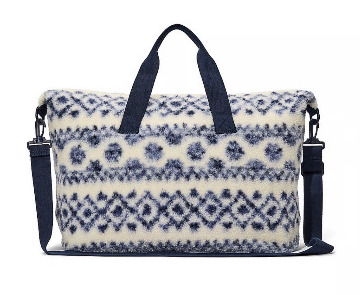 Victoria's Secret VS PINK Weekender Tote Bag Cozy Plush Sherpa Blue