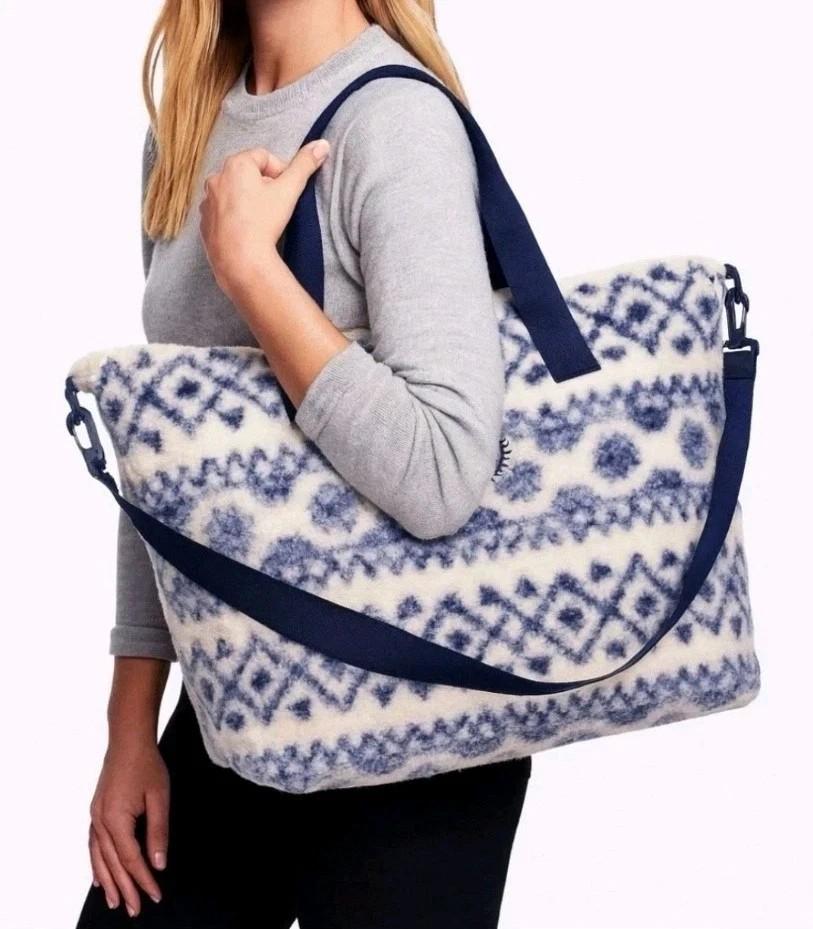Victoria's Secret VS PINK Weekender Tote Bag Cozy Plush Sherpa Blue