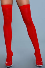 BeWicked Opaque Nylon Thigh Highs Red