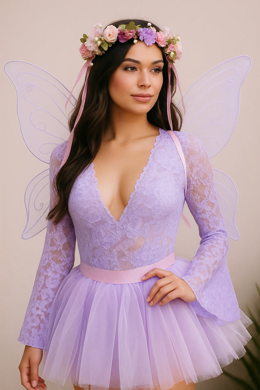 Shirley of Hollywood Stretch Lace Bodysuit Teddy Long Sleeve Lavender