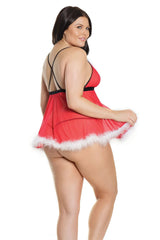 Coquette Queen Sleigh Belle Babydoll & G-String Red
