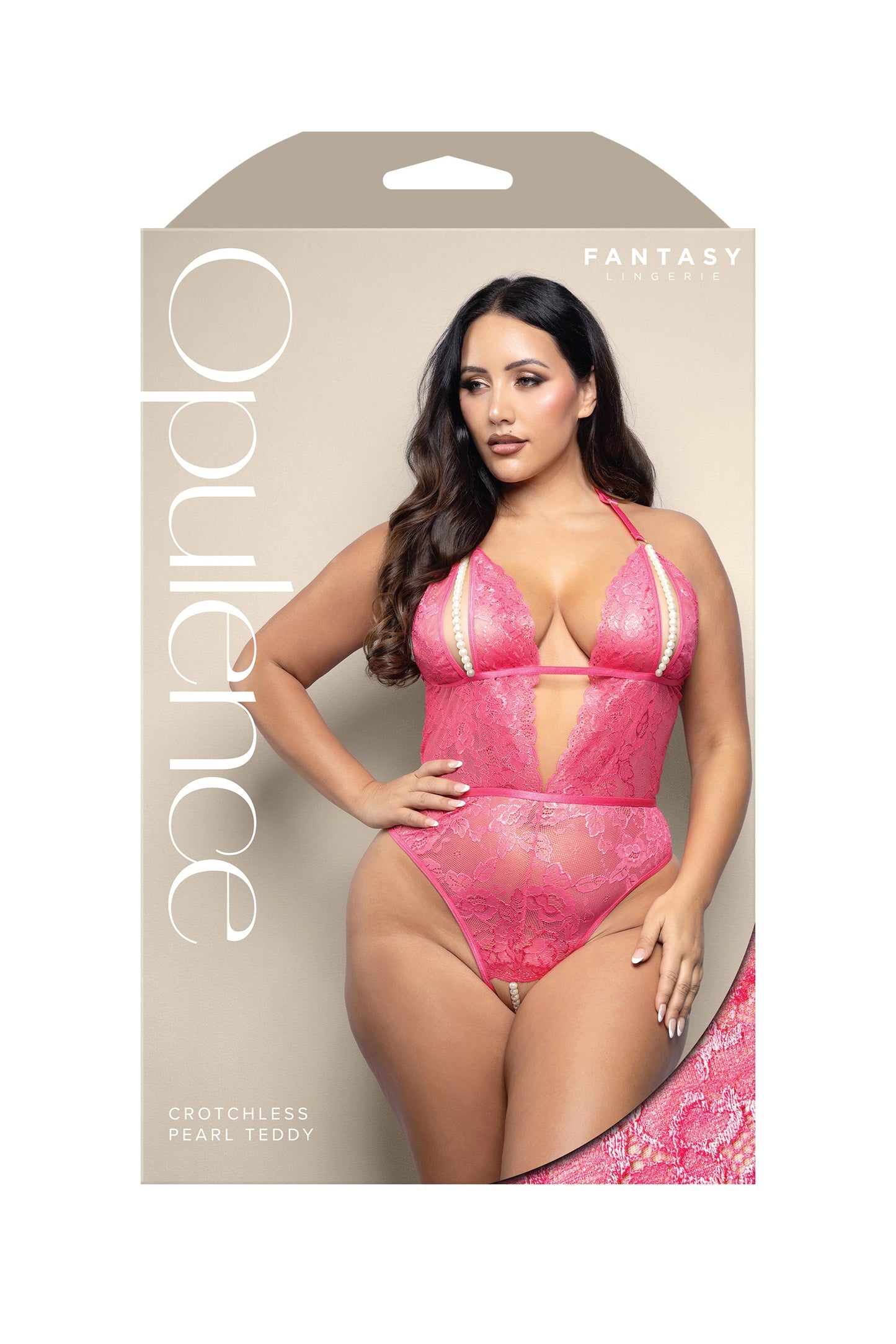 Fantasy Opulence Crotchless Pearl Teddy Hot Pink