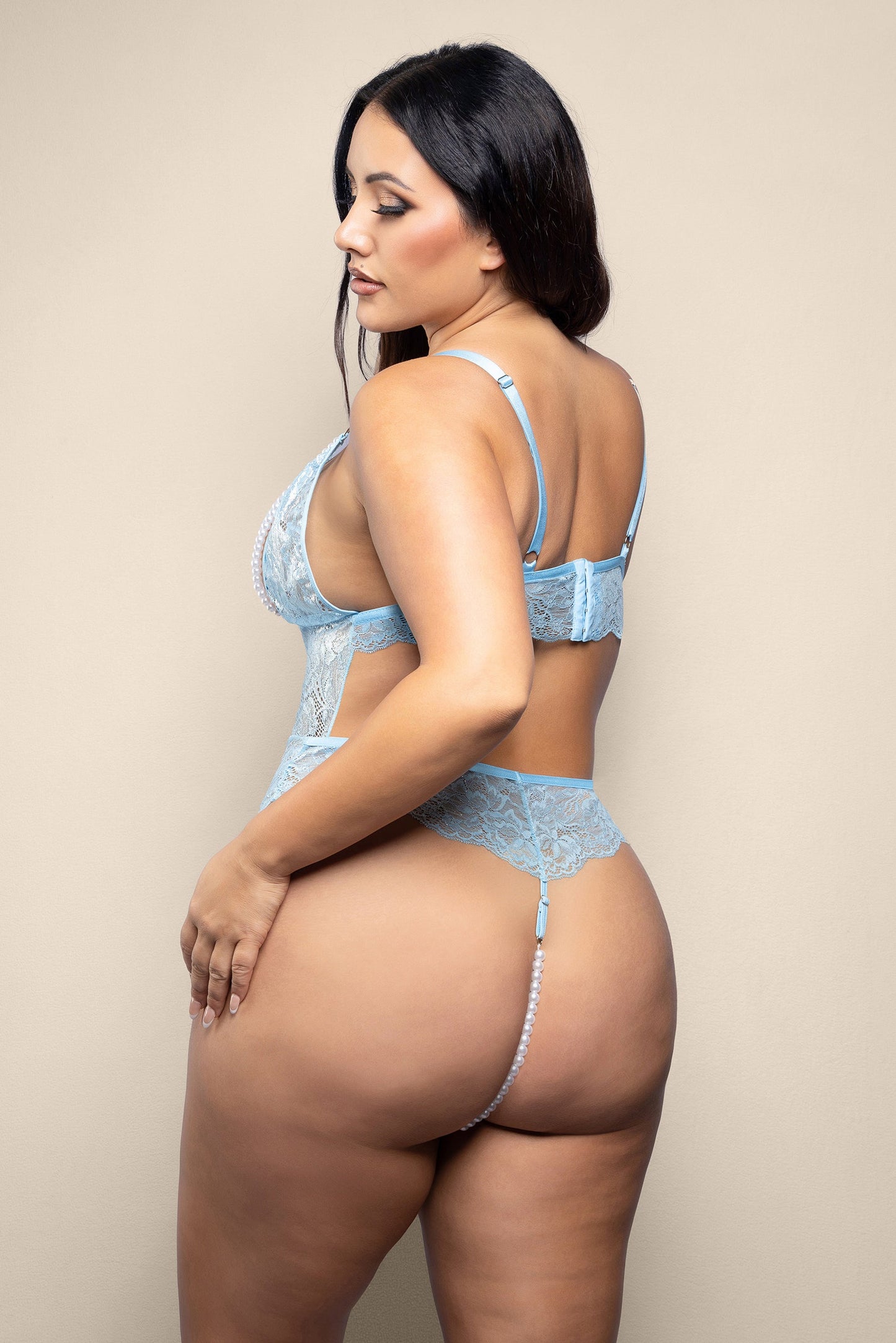 Fantasy Opulence Pearl Teddy Metallic Foil Lace Light Blue