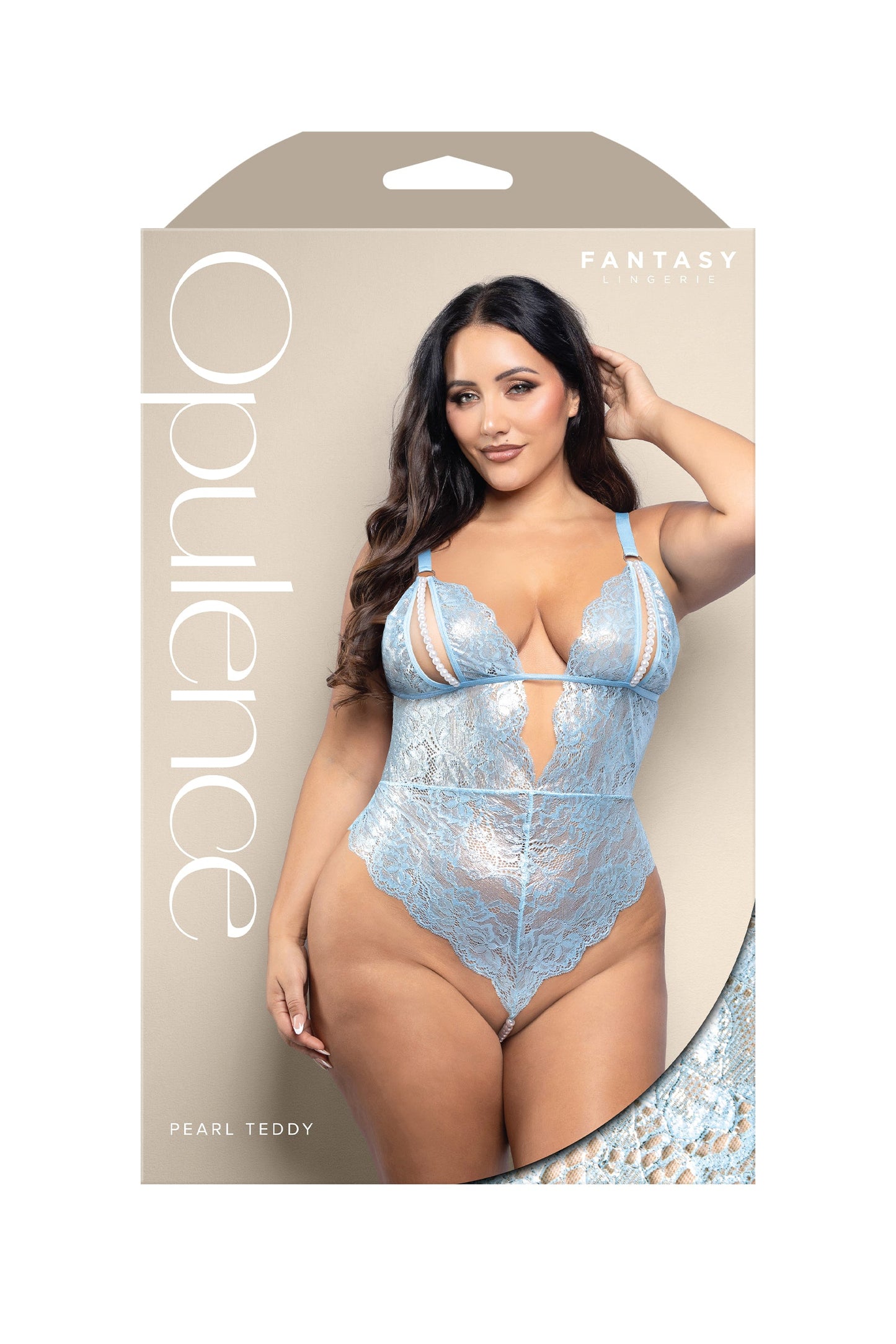 Fantasy Opulence Pearl Teddy Metallic Foil Lace Light Blue