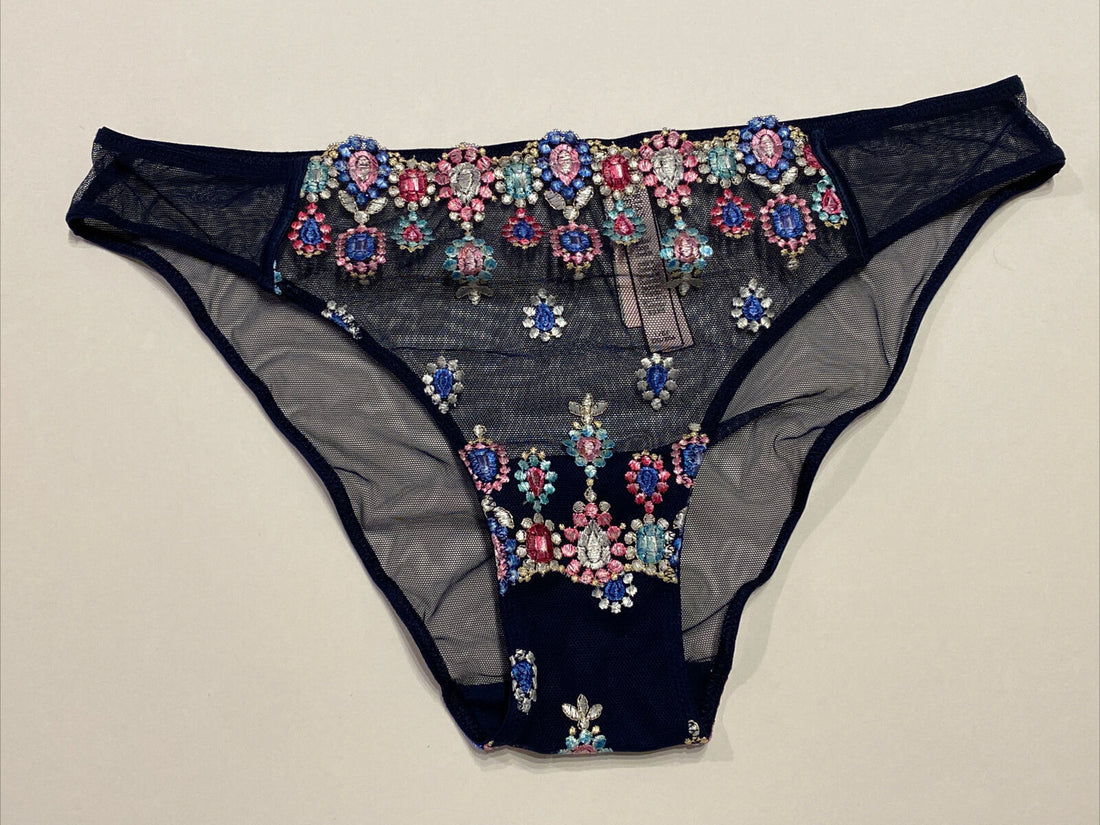 Victoria’s Secret Dream Angels Jewels Gems Sheer Embroidery Cheekini Noir Navy M