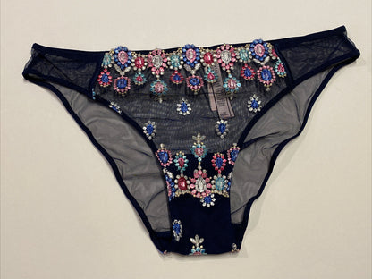 Victoria’s Secret Dream Angels Jewels Gems Sheer Embroidery Cheekini Noir Navy M