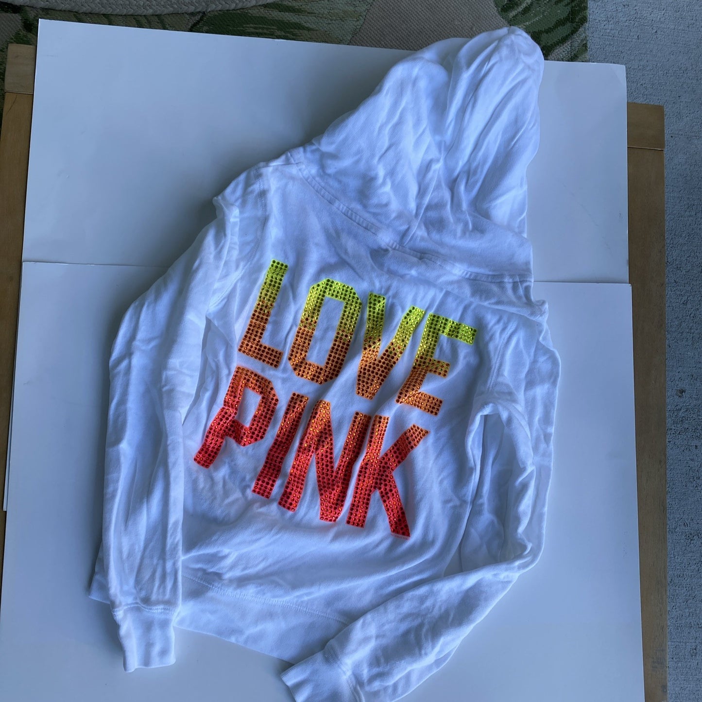 Victoria Secret PINK Ombre Rhinestone Logo Zipper Hoodie Shorts Set White