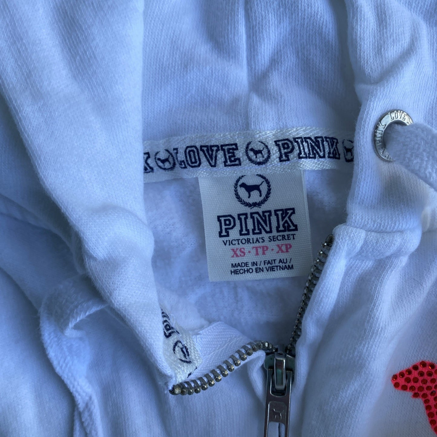 Victoria Secret PINK Ombre Rhinestone Logo Zipper Hoodie Shorts Set White