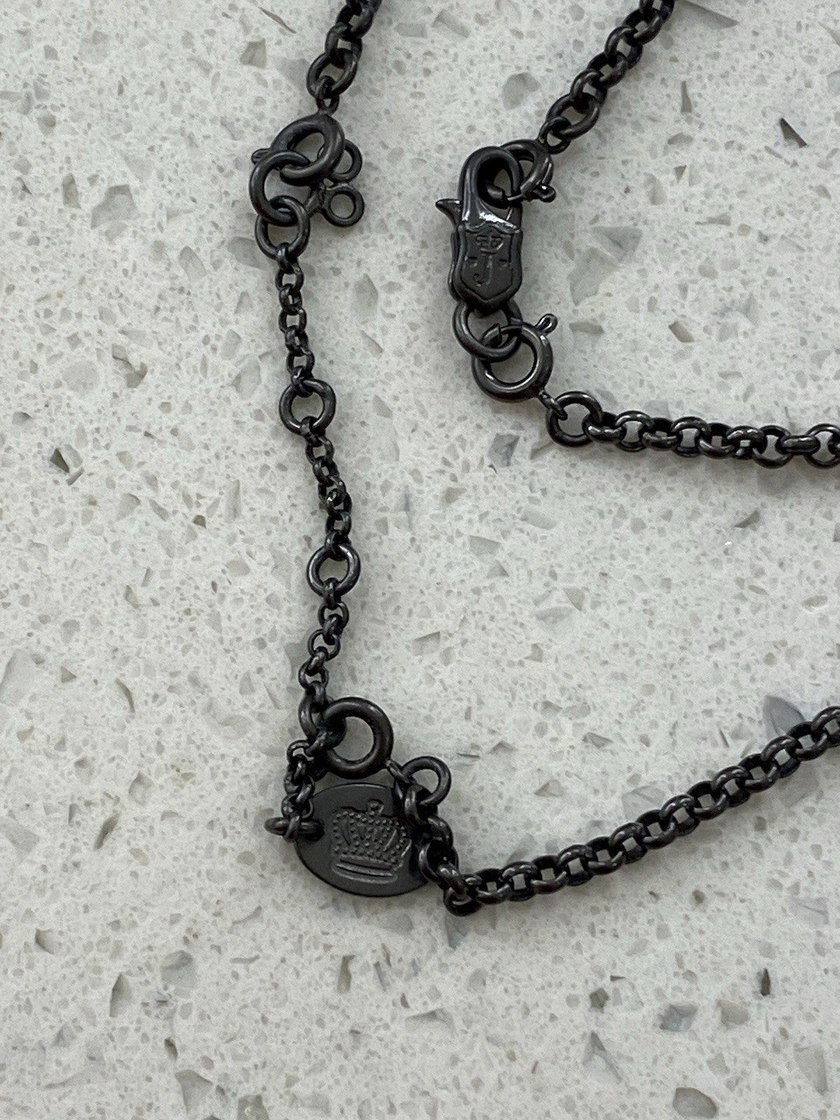 Rare Set Juicy Couture Vtg Gunmetal Pave Rhinestone 2 Necklaces 1 Ring 3 Bangles