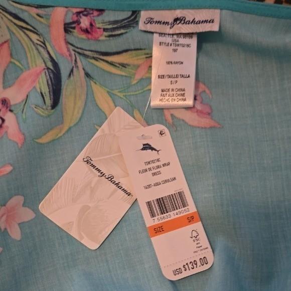 Tommy Bahama Turquoise and Pink Floral High Low Wrap Dress - Small