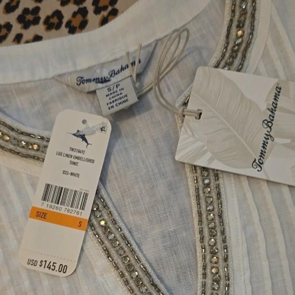 Tommy Bahama LINEN White Tunic with Beaded Neckline - Small