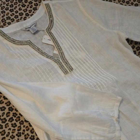 Tommy Bahama LINEN White Tunic with Beaded Neckline - Small