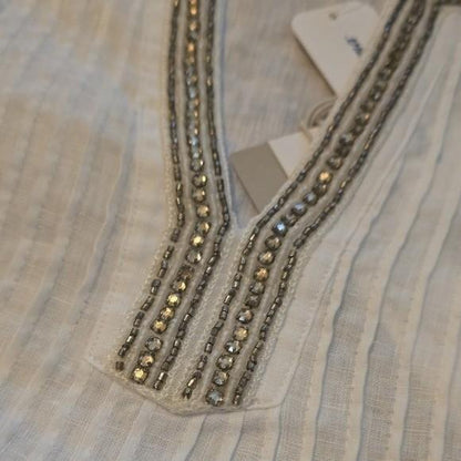 Tommy Bahama LINEN White Tunic with Beaded Neckline - Small
