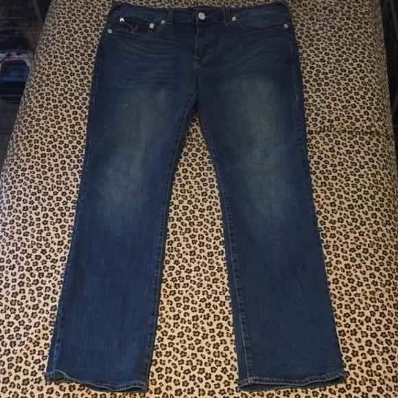 True Religion Ricky Flap Big T Indigo Relaxed Straight Jeans Black Label Size 38