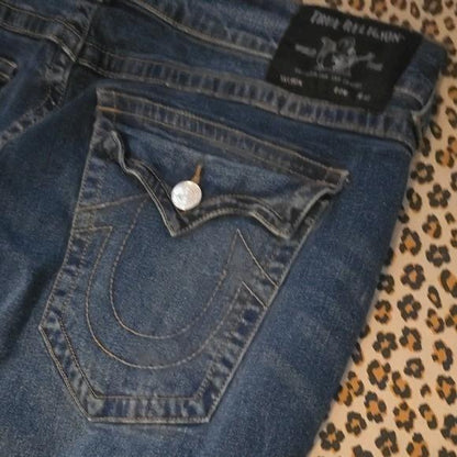 True Religion Ricky Flap Big T Indigo Relaxed Straight Jeans Black Label Size 38