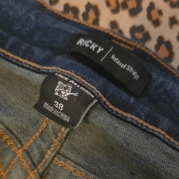 True Religion Ricky Flap Big T Indigo Relaxed Straight Jeans Black Label Size 38