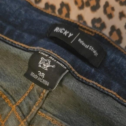True Religion Ricky Flap Big T Indigo Relaxed Straight Jeans Black Label Size 38
