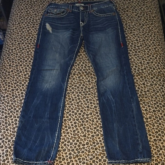 Premium True Religion Ricky Big T Jeans With Contrast White & Red Stitching 30
