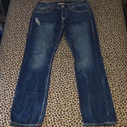 Premium True Religion Ricky Big T Jeans With Contrast White & Red Stitching 30