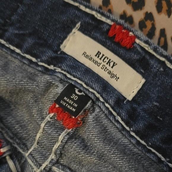 Premium True Religion Ricky Big T Jeans With Contrast White & Red Stitching 30