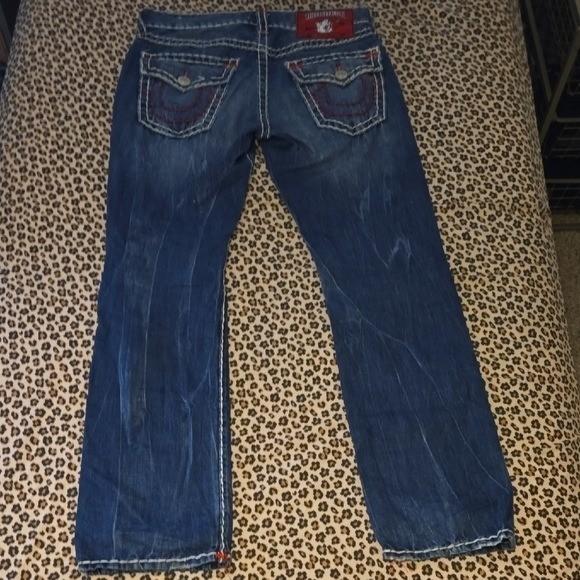 Premium True Religion Ricky Big T Jeans With Contrast White & Red Stitching 30