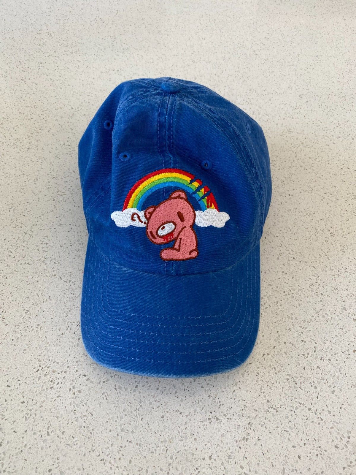 Gloomy Bear Rainbow Clouds Blue Cap Hat