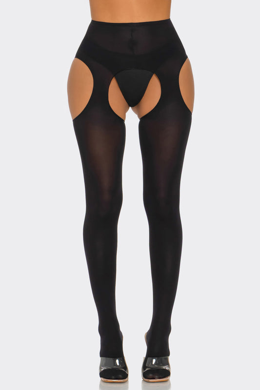 BeWicked Cotton Peekaboo Tights Bold Cheeky Crotchless Black
