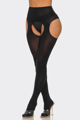 BeWicked Cotton Peekaboo Tights Bold Cheeky Crotchless Black