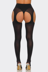 BeWicked Cotton Peekaboo Tights Bold Cheeky Crotchless Black
