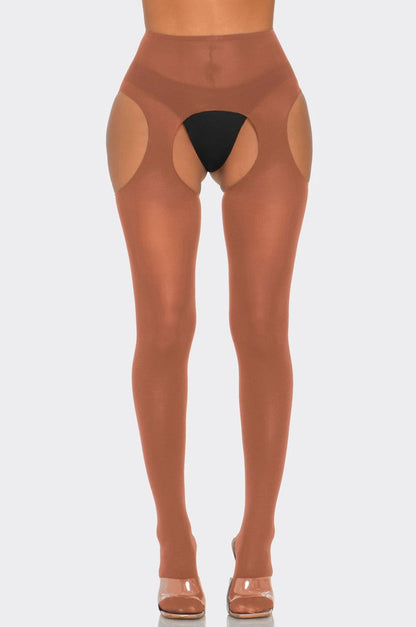 BeWicked Cotton Peekaboo Tights Bold Cheeky Crotchless Honey Beige