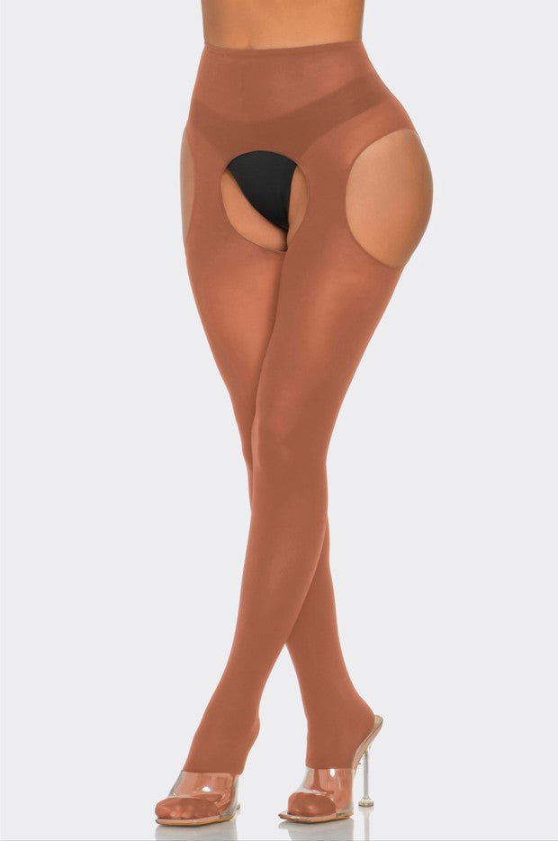 BeWicked Cotton Peekaboo Tights Bold Cheeky Crotchless Honey Beige