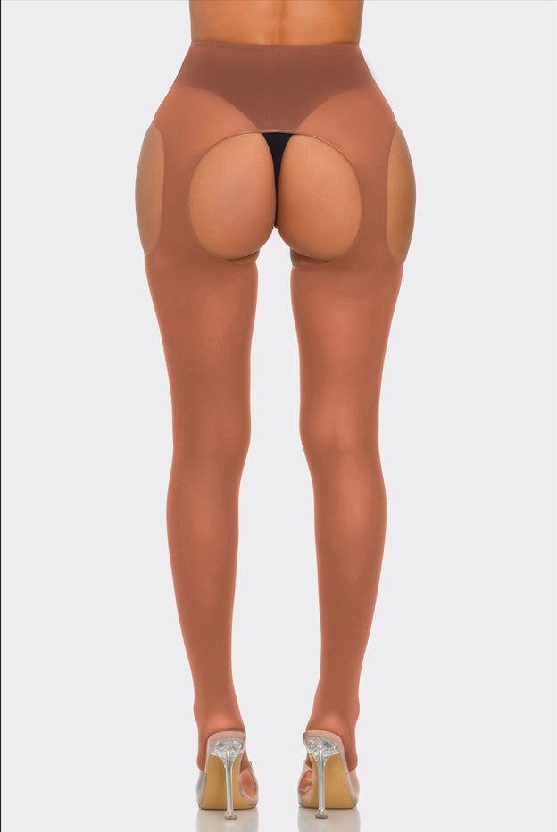 BeWicked Cotton Peekaboo Tights Bold Cheeky Crotchless Honey Beige