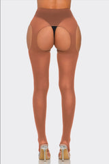 BeWicked Cotton Peekaboo Tights Bold Cheeky Crotchless Honey Beige