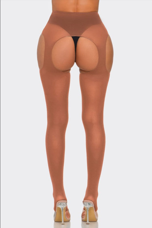 BeWicked Cotton Peekaboo Tights Bold Cheeky Crotchless Honey Beige