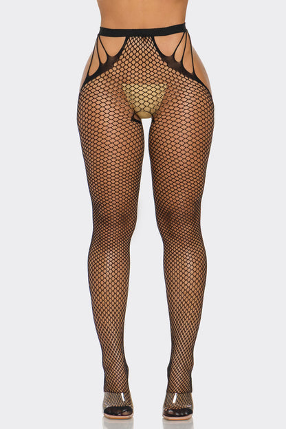 BeWicked What A Catch Nylon Tights Fishnet Crotchless Black
