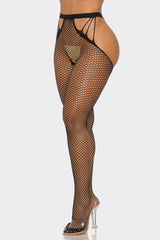 BeWicked What A Catch Nylon Tights Fishnet Crotchless Black