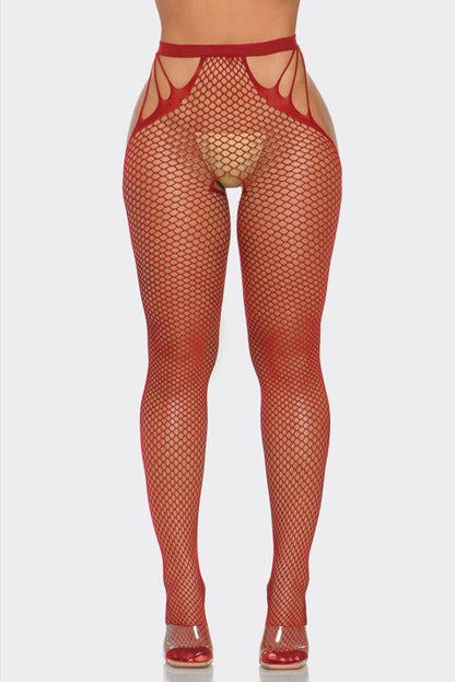 BeWicked What A Catch Nylon Tights Fishnet Crotchless Red