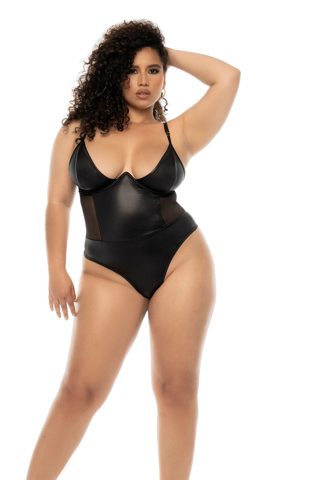 Mapale Lingerie Queen Edgy Underwire Rebel Bodysuit Teddy Wet Look Black